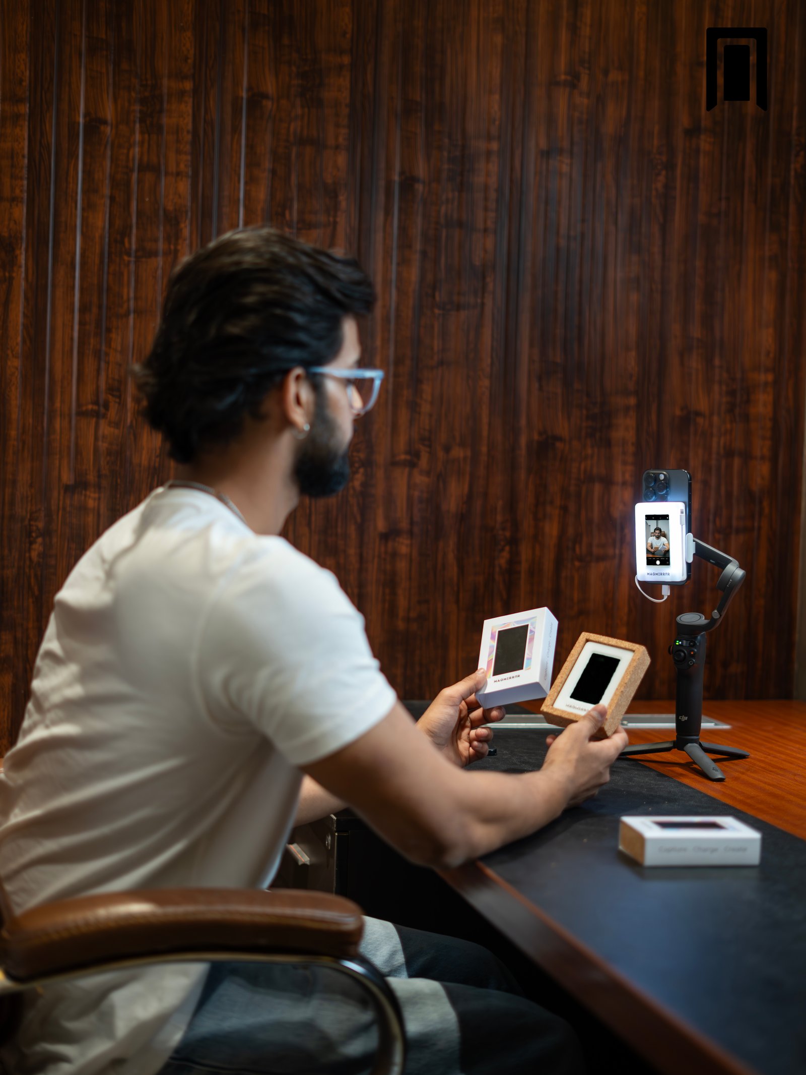 Studio beauty shot — MagMirror in use
